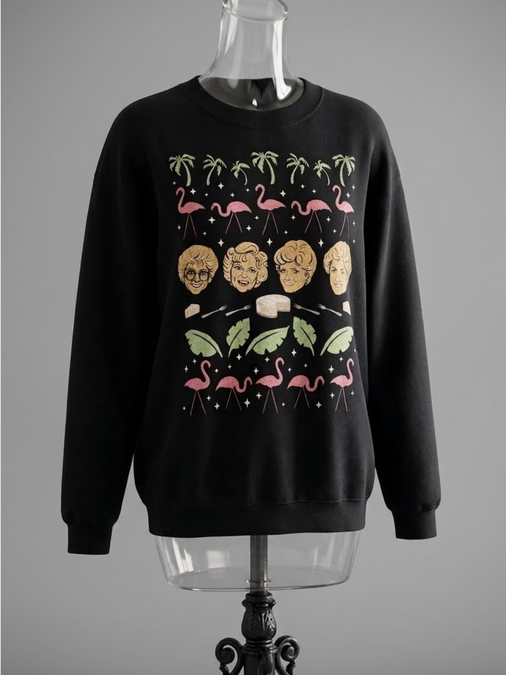 Gildan Golden Girls Flamingo Black Sweatshirt Graphic Print Crewneck Large